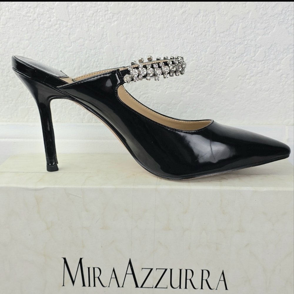 Mira Azzurra Rhinestone Strappy Heeled Mules, Pointy Toe - Picture 4 of 14